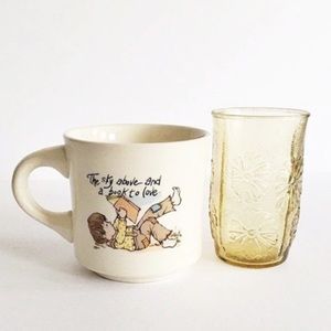 💫 Vintage Mug and Glass Set Amber Daisy Anchor Hocking Bookworm Book Lover Mug